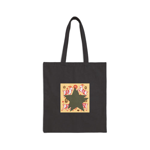 Canvas Tote Bag — Retro Floral Star Graphic Reusable Shopper