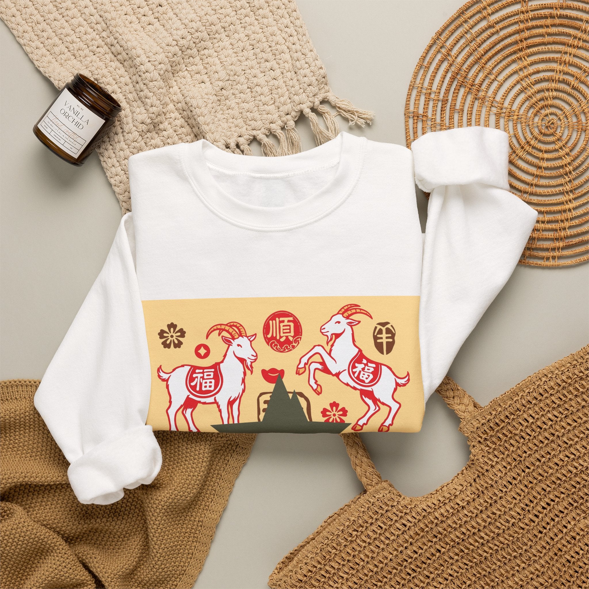 Lunar New Year Goat Crewneck Sweatshirt – Lucky Zodiac Goat Chinese Spring Festival Design