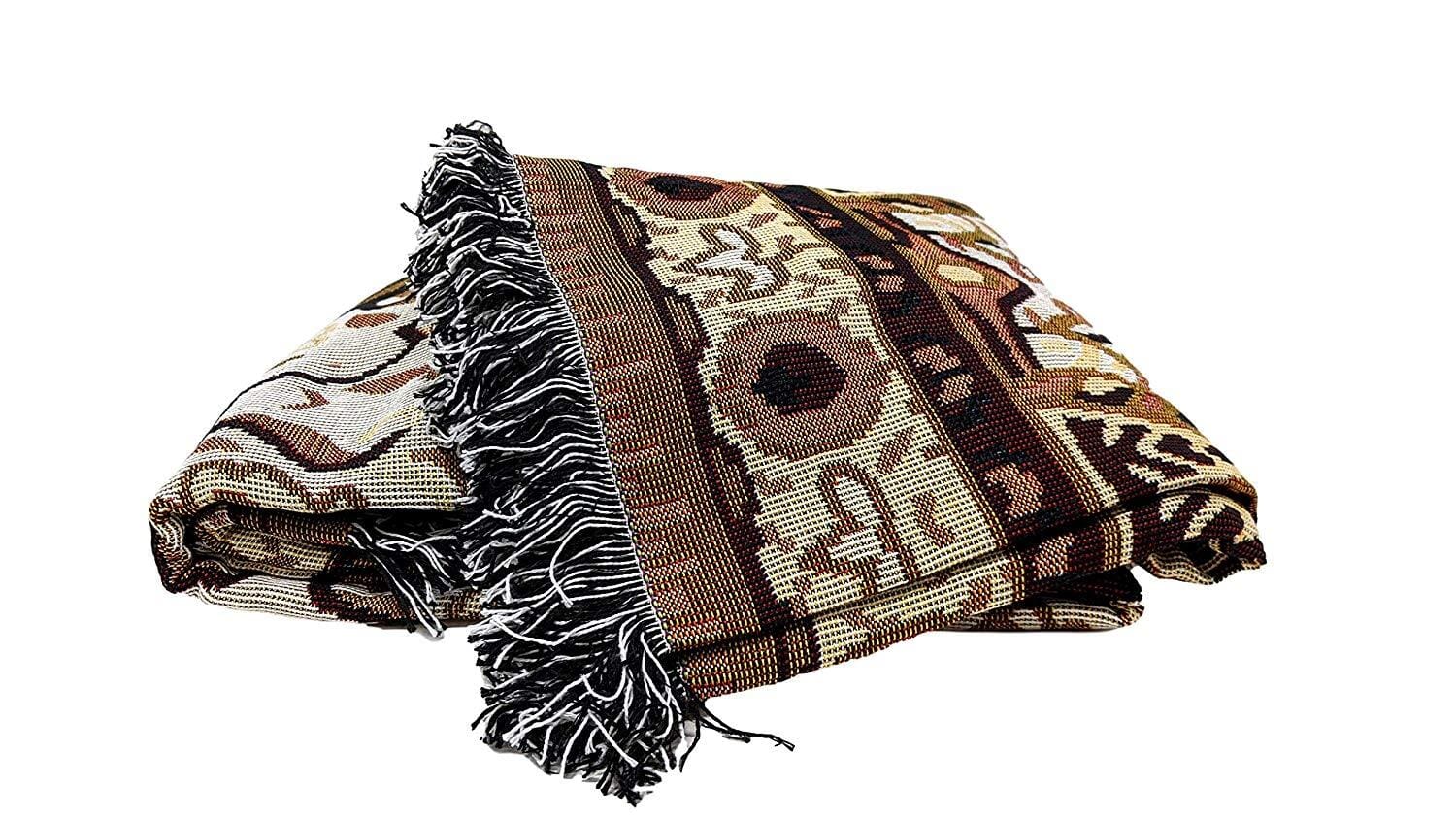 DaDa Bedding Elegant Tapestry Throw Blanket, Golden Persian Style Rug