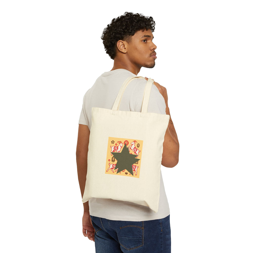 Canvas Tote Bag — Retro Floral Star Graphic Reusable Shopper