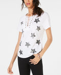 INC Sequin-Star Cotton Lace-Up T-Shirt