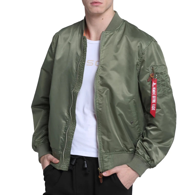 2025 Water Resistant Ma1 Lightweight Green Tactical Military Varsity Flight Windbreaker Pilot Air Force Bomber Jacket for Men