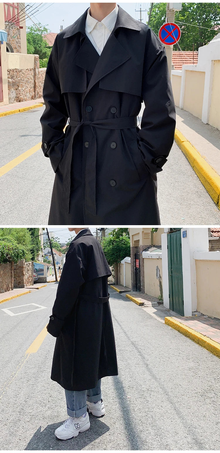 Spring Trench Coat Mens Korean Style Male Streetwear Windbreaker Trenchcoat Men Solid Coats for Men Casual Loose Long Overcoat