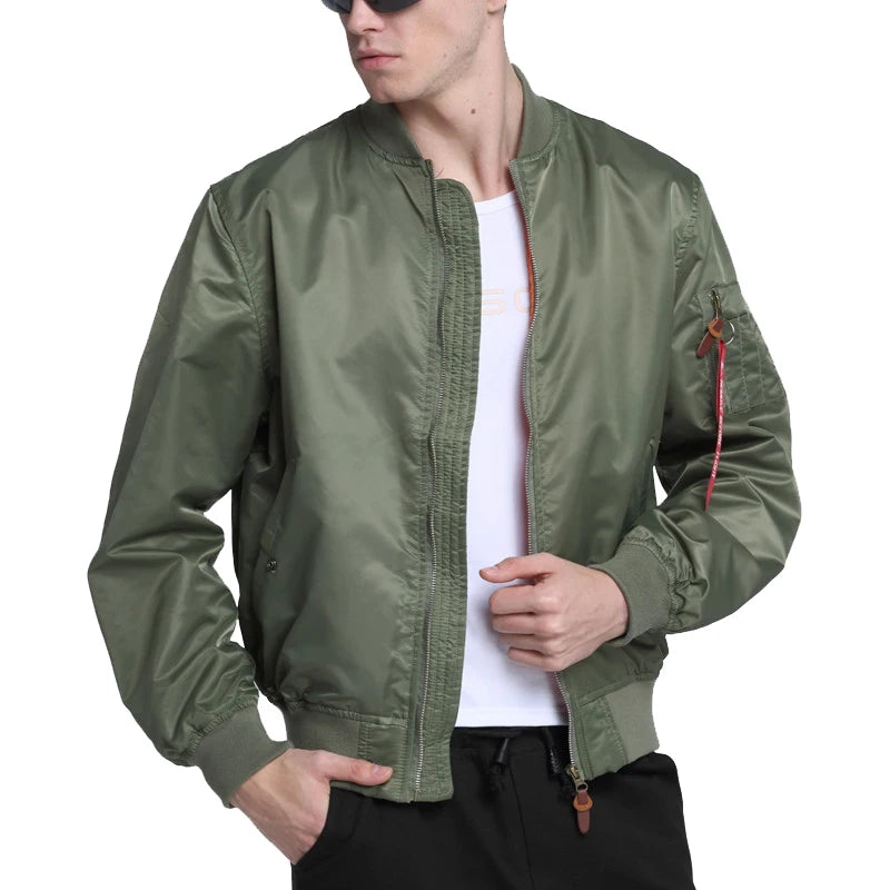2025 Water Resistant Ma1 Lightweight Green Tactical Military Varsity Flight Windbreaker Pilot Air Force Bomber Jacket for Men