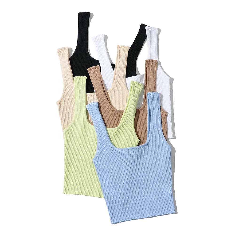 2024 Summer crop tops cute sexy sleeveless top women vintage cropped tank tops women ribbed tops korean fashion black white