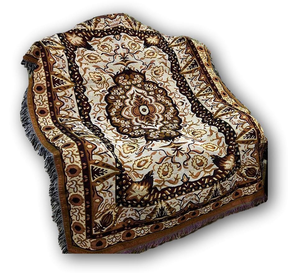 DaDa Bedding Elegant Tapestry Throw Blanket, Golden Persian Style Rug
