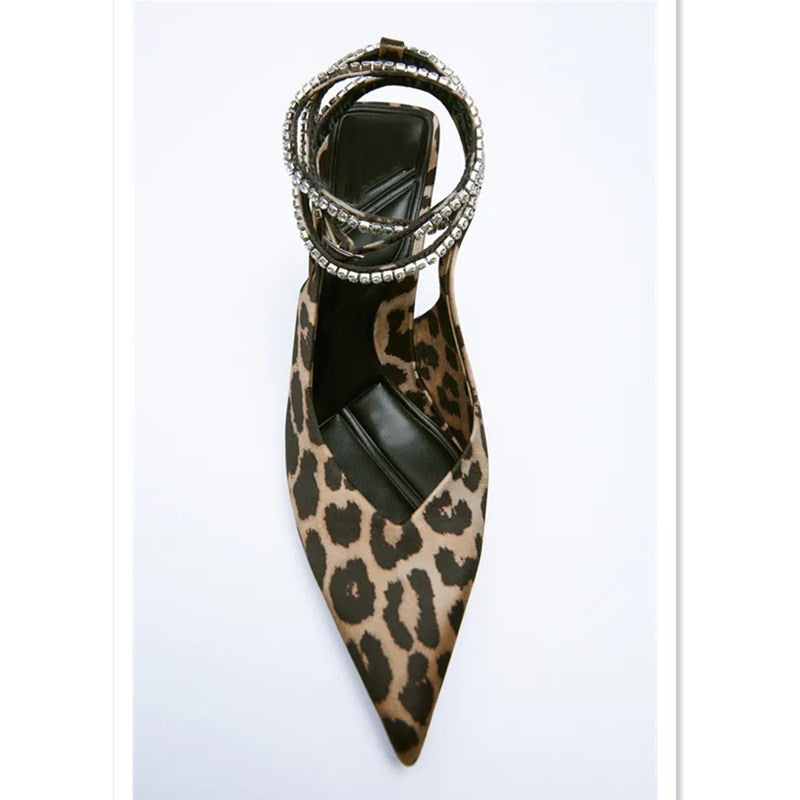 Women's Personalized Leopard Print Suede Mid Heel Pointed Toe Heels