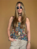 Women Retro Floral V Neck Sleeveless Mini Dress French Style Sleeveless Waist Slim Casual Sundress Daily Vacation Street Outfit