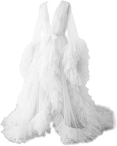 Women's Burgundy Photography Dress Sexy Robe Nightgown Ruffles Sleepwear Lace Tulle Bathrobe Pajamas Prom Bridesmaid Shawl