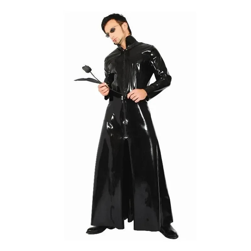 Halloween Party Cosplay The Matrix Costumes Gothic Unisex Sexy Shiny PVC Catsuit Latex Faux Leather Long Coat Trench Clubwear