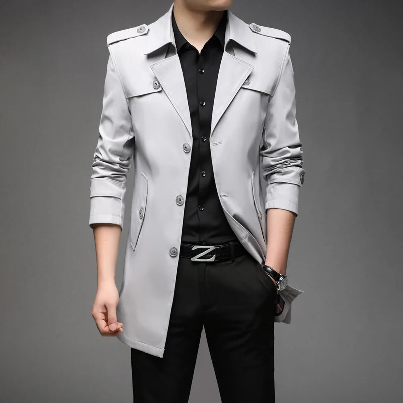 New Spring Men Trench Fashion England Style Long Trench Coats Mens Casual Outerwear Jackets Windbreaker Brand Mens Clothing 2025