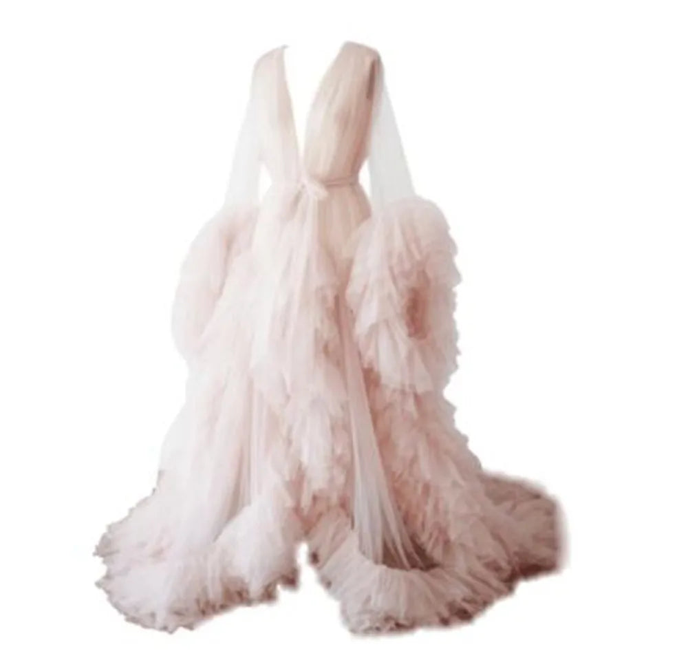 Women's Burgundy Photography Dress Sexy Robe Nightgown Ruffles Sleepwear Lace Tulle Bathrobe Pajamas Prom Bridesmaid Shawl