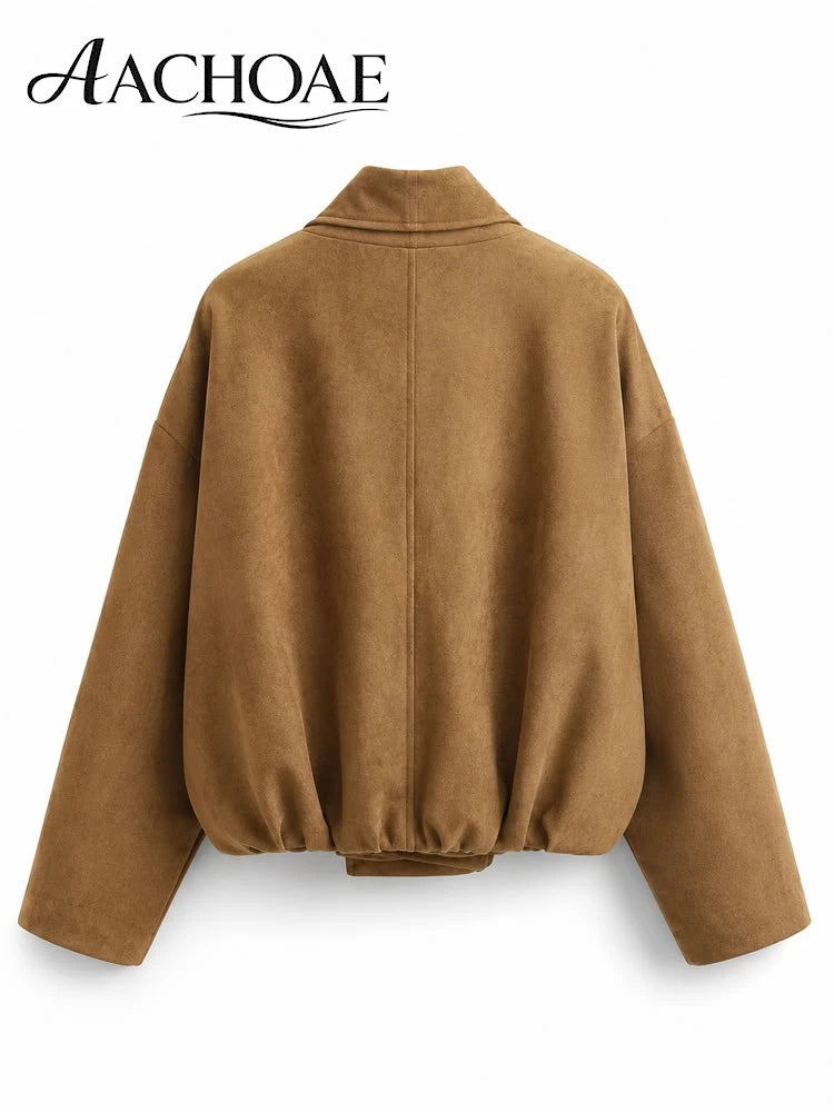 Women Faux Suede Jacket Oversized Open Front Coat Minimalist Casual Outerwear Autumn Winter