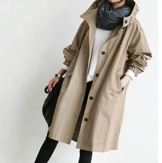 New Korean Version Y2K Trench Coats Women Casual Style Solid Loose Long Hooded Coat 2024 Spring Autumn Elegant Outwear Female