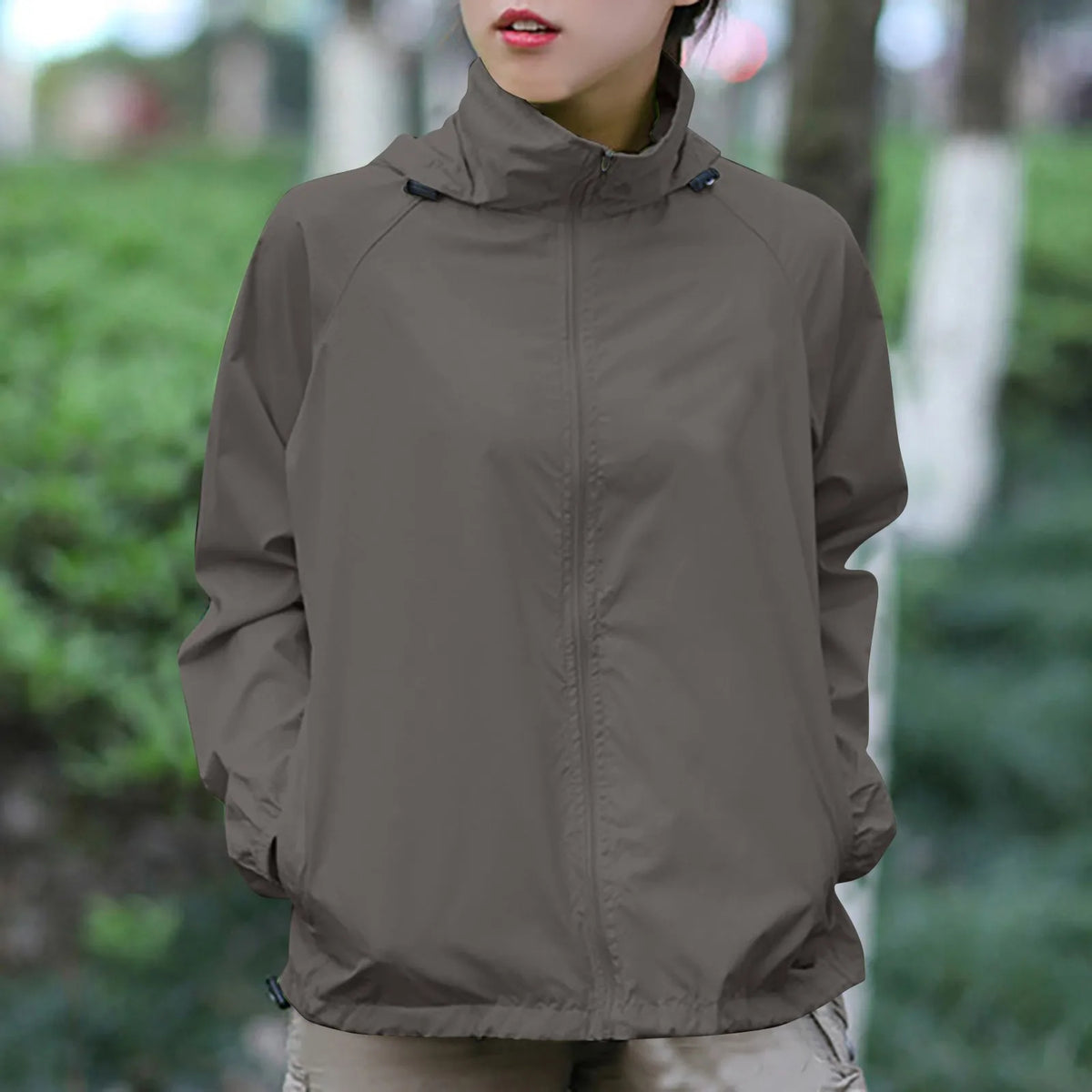 Fashionable And Basics Solid Colored Hooded Long Sleeved Jacket Windbreaker Waterproof Sun Jacket Outdoor Sports Climbing Trench