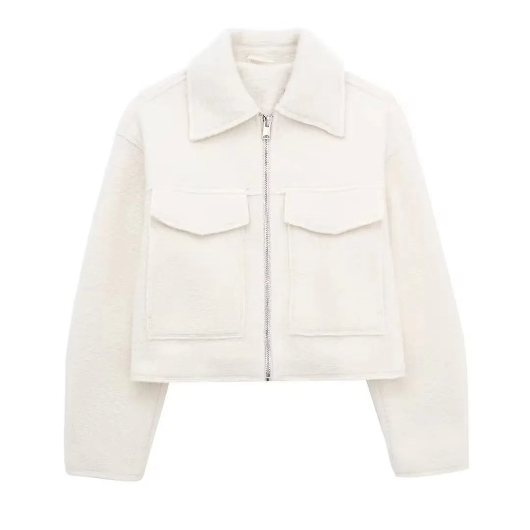 HH Women Elegant Solid Coat Front Pocket Zipper Long Sleeve Jacket Autumn Winter Casual High Street Party Vacation Outerwear