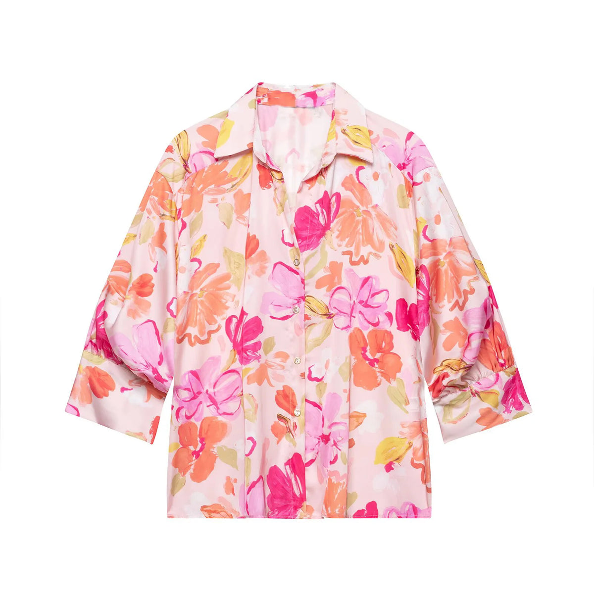 Women's Print Shirts New 2026 Summer Jonny-Collar Women Button Pleated Sleeve Blouses Casual Loose Female Shirt & Blousers