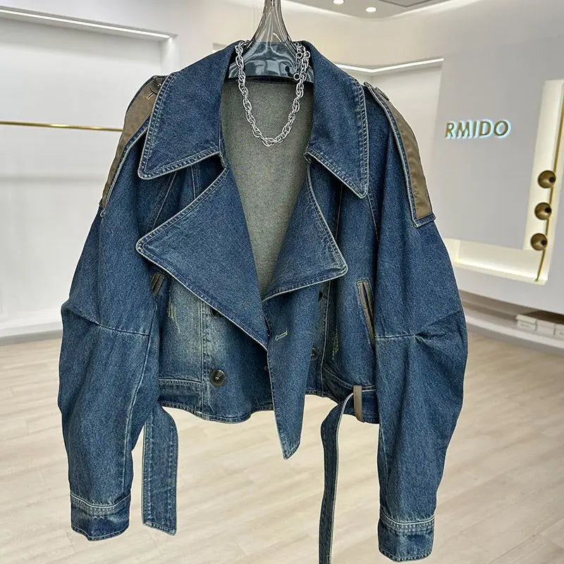 Vintage Blue Jeans Jacket Women's Short Coat Loose Denim Jackets Bomber Jacket Long-sleeved Top Design Aesthetic Goth Trendy