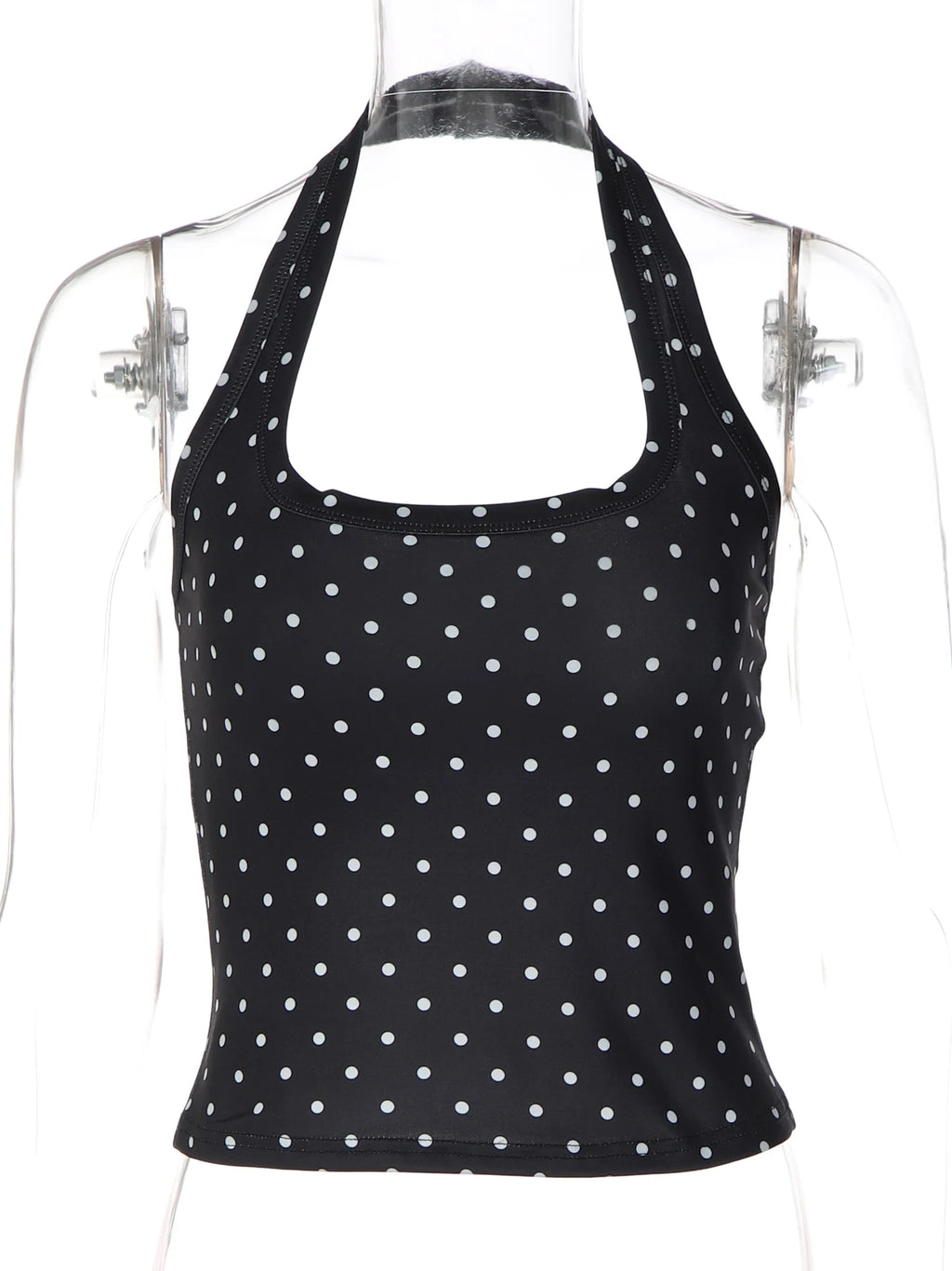 Hugcitar Polka Dot Print Halter Square Collar Backless Sexy Crop Tank Top Summer Women Fashion Outfit Birthday Party Holiday