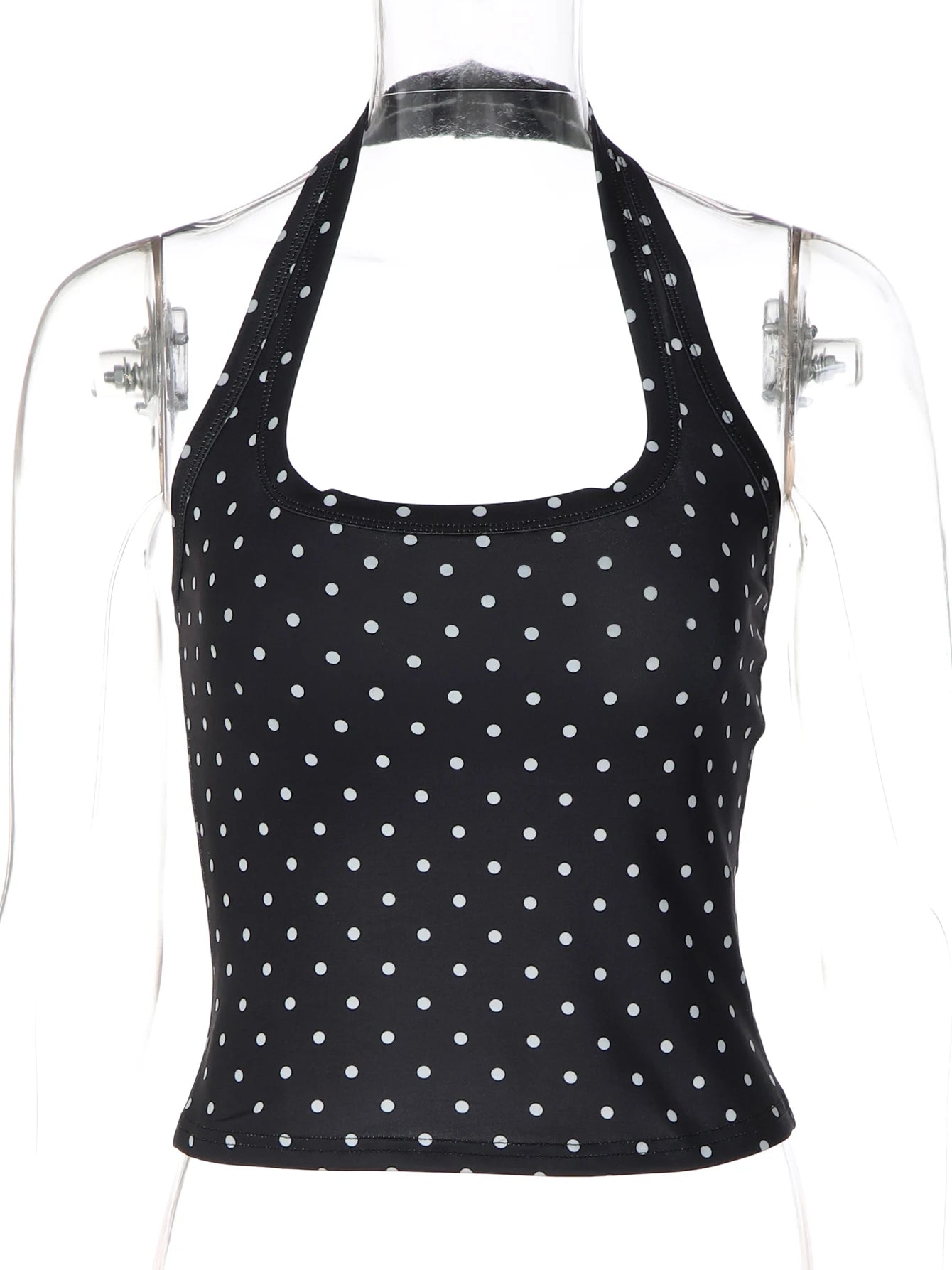 Hugcitar Polka Dot Print Halter Square Collar Backless Sexy Crop Tank Top Summer Women Fashion Outfit Birthday Party Holiday