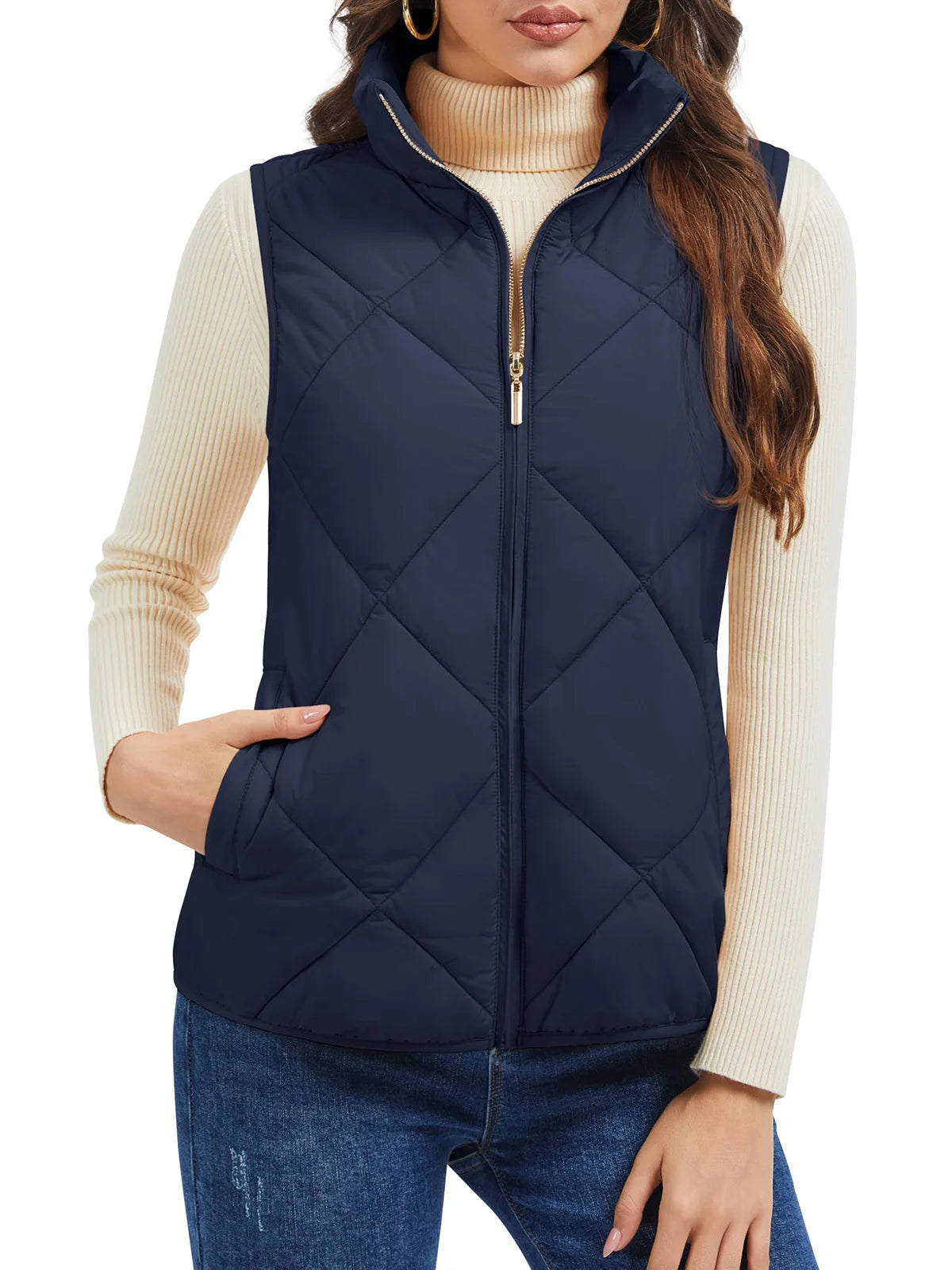 TACVASEN Women's Lightweight Puffer Sleeveless Vest Winter Warm Quilted Jacket Stand Collar Zip Up Vest Jacket with Pockets
