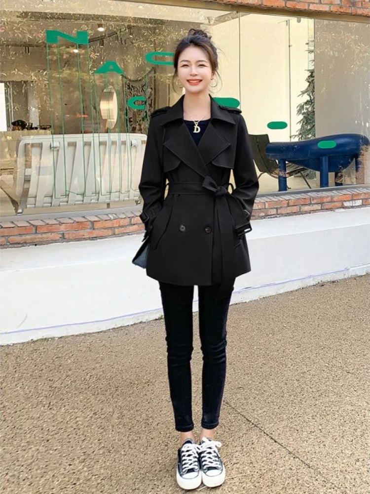 Khaki Tailored Collar Jackets Women's Korean Senior Solid Color Outdoor Slim Windbreaker Coats Female Spring Fashion Clothing