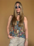 Women's Floral Sleeveless Mini Dress Vintage V-neck Straighten The Hem Slim Short Dresses 2026 Lady Summer Daily Commute Wear