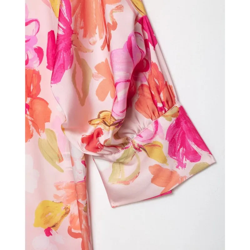 Women's Print Shirts New 2026 Summer Jonny-Collar Women Button Pleated Sleeve Blouses Casual Loose Female Shirt & Blousers