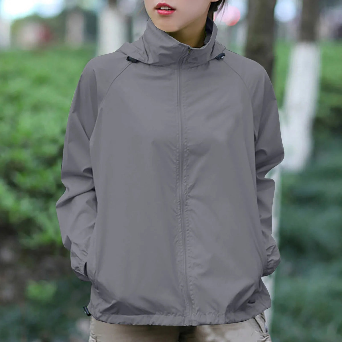 Fashionable And Basics Solid Colored Hooded Long Sleeved Jacket Windbreaker Waterproof Sun Jacket Outdoor Sports Climbing Trench