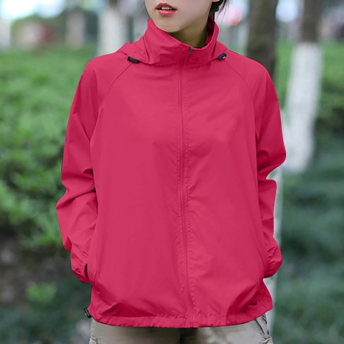 Fashionable And Basics Solid Colored Hooded Long Sleeved Jacket Windbreaker Waterproof Sun Jacket Outdoor Sports Climbing Trench