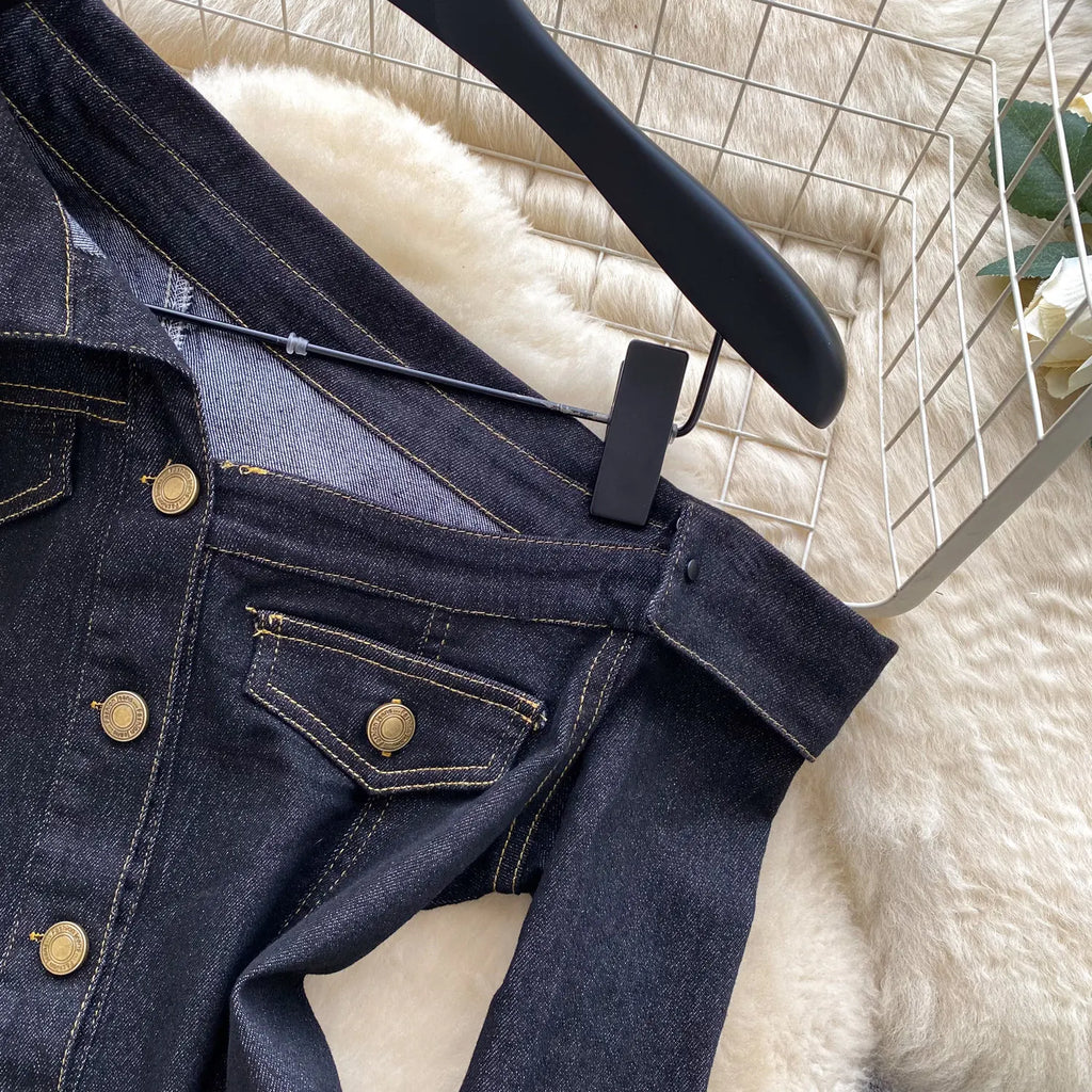 Blouses Women Denim Shirt Vintage Turn Down Collar Full Sleeve Tops Y2k Streetwear Elegant Splice Shirts Slim Fit 2026 Autumn