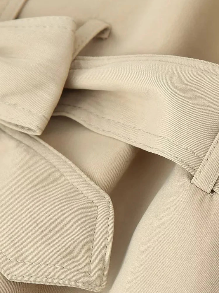 Women Vintage Chic Trench Khaki Coat Women Solid Stand Collar Double Breasted Belt Bow Coat Female Fashion Spring Summer Outwear