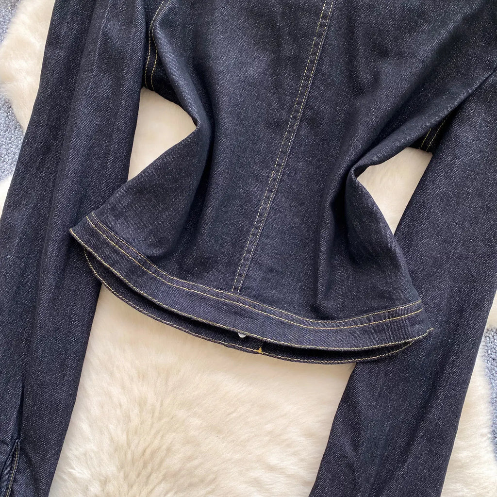 Blouses Women Denim Shirt Vintage Turn Down Collar Full Sleeve Tops Y2k Streetwear Elegant Splice Shirts Slim Fit 2026 Autumn