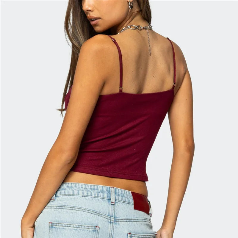 hirigin Chic Women Camisoles Solid Color Spaghetti Strap Casual Tank Tops Summer Fashion Sleeveless Tops Y2K Streetwear