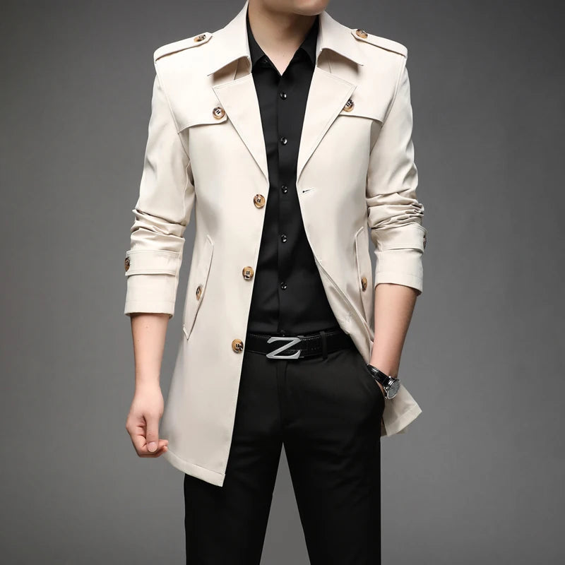New Spring Men Trench Fashion England Style Long Trench Coats Mens Casual Outerwear Jackets Windbreaker Brand Mens Clothing 2025