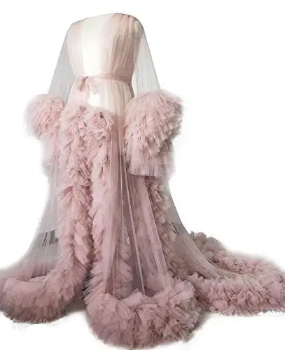 Women's Burgundy Photography Dress Sexy Robe Nightgown Ruffles Sleepwear Lace Tulle Bathrobe Pajamas Prom Bridesmaid Shawl