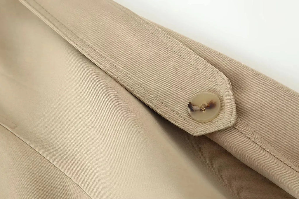 Women Vintage Chic Trench Khaki Coat Women Solid Stand Collar Double Breasted Belt Bow Coat Female Fashion Spring Summer Outwear