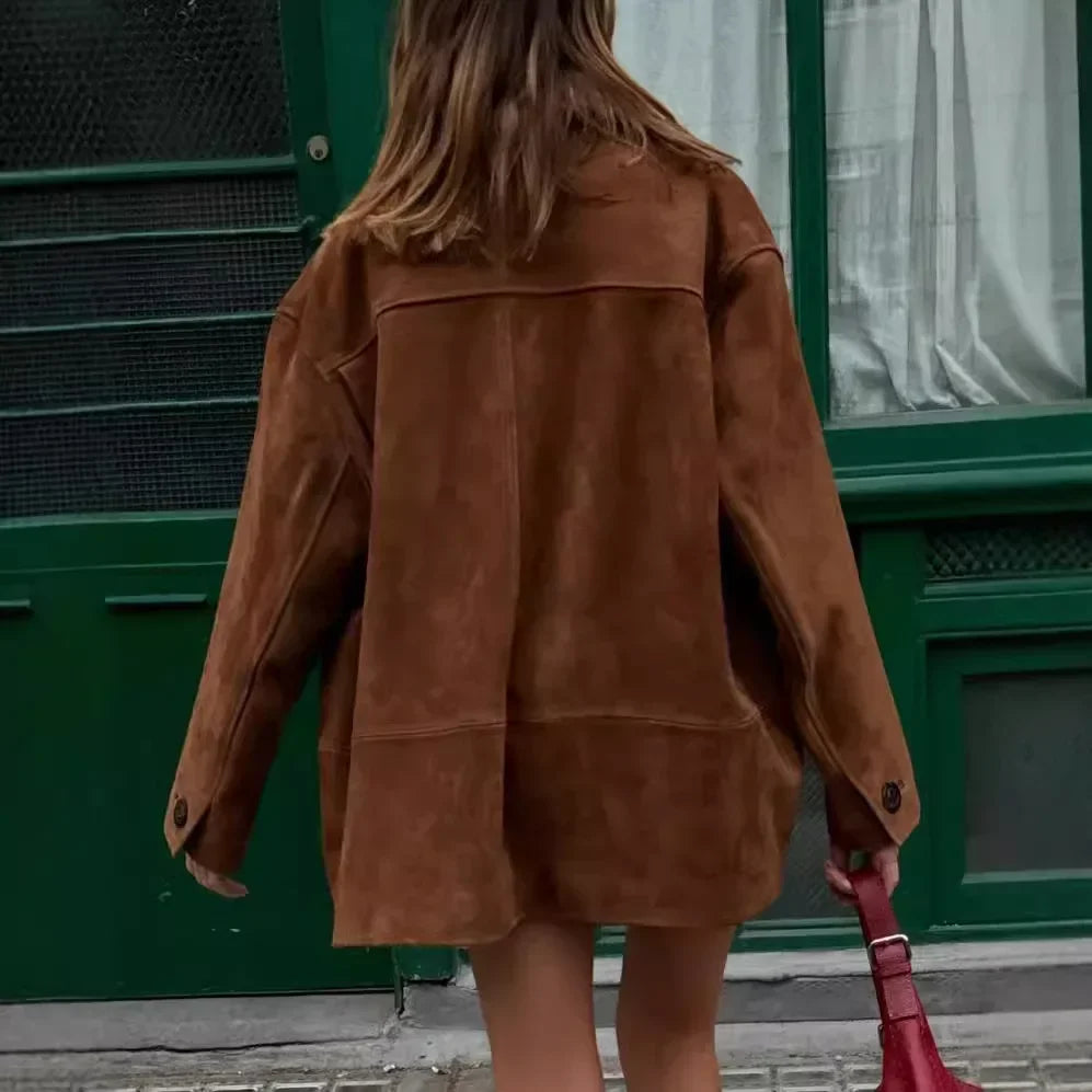 Vintage Lapel Long-sleeved Button-up Solid Color Jacket 2024 Women's Spring and Autumn Fashion Baggy Street Style Pocket Jacket