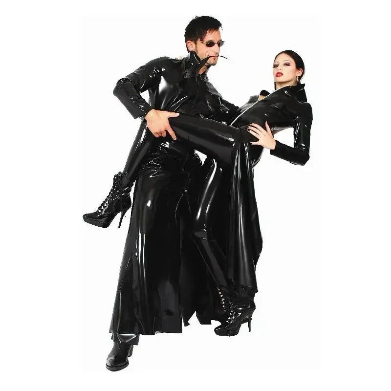 Halloween Party Cosplay The Matrix Costumes Gothic Unisex Sexy Shiny PVC Catsuit Latex Faux Leather Long Coat Trench Clubwear