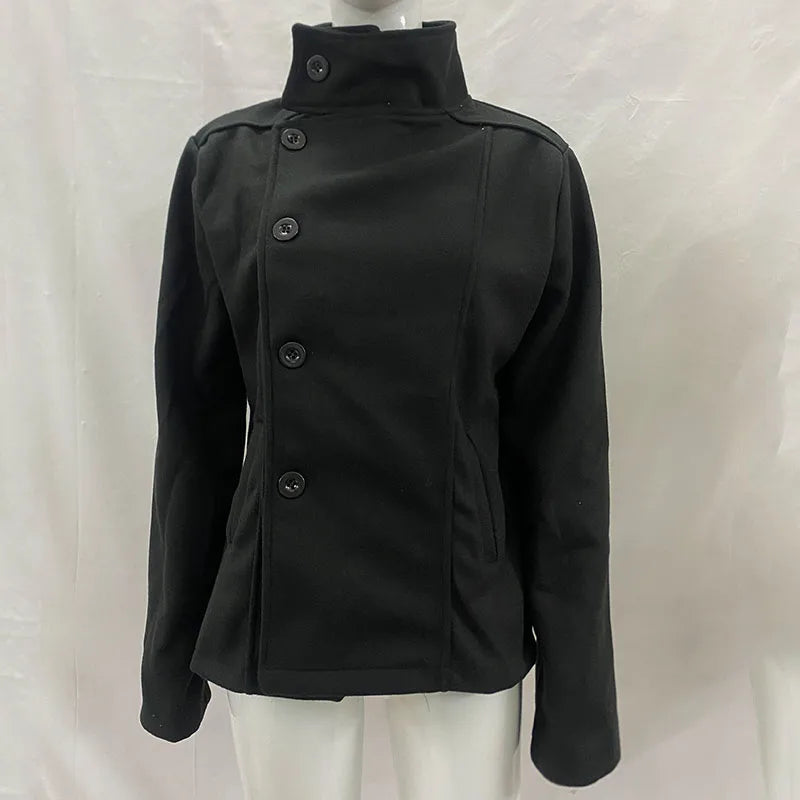 Fall Winter Stand Collar Women Woolen Coat Single Breasted Loose Female Long Sleeve Jacket Fashion Office Lady Street Short Coat
