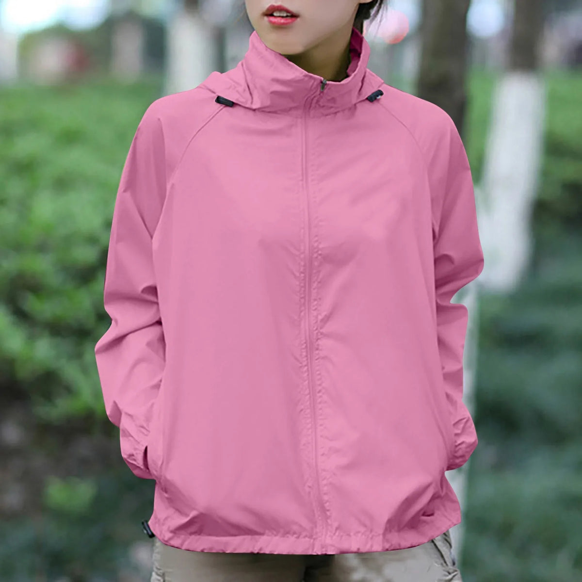 Fashionable And Basics Solid Colored Hooded Long Sleeved Jacket Windbreaker Waterproof Sun Jacket Outdoor Sports Climbing Trench
