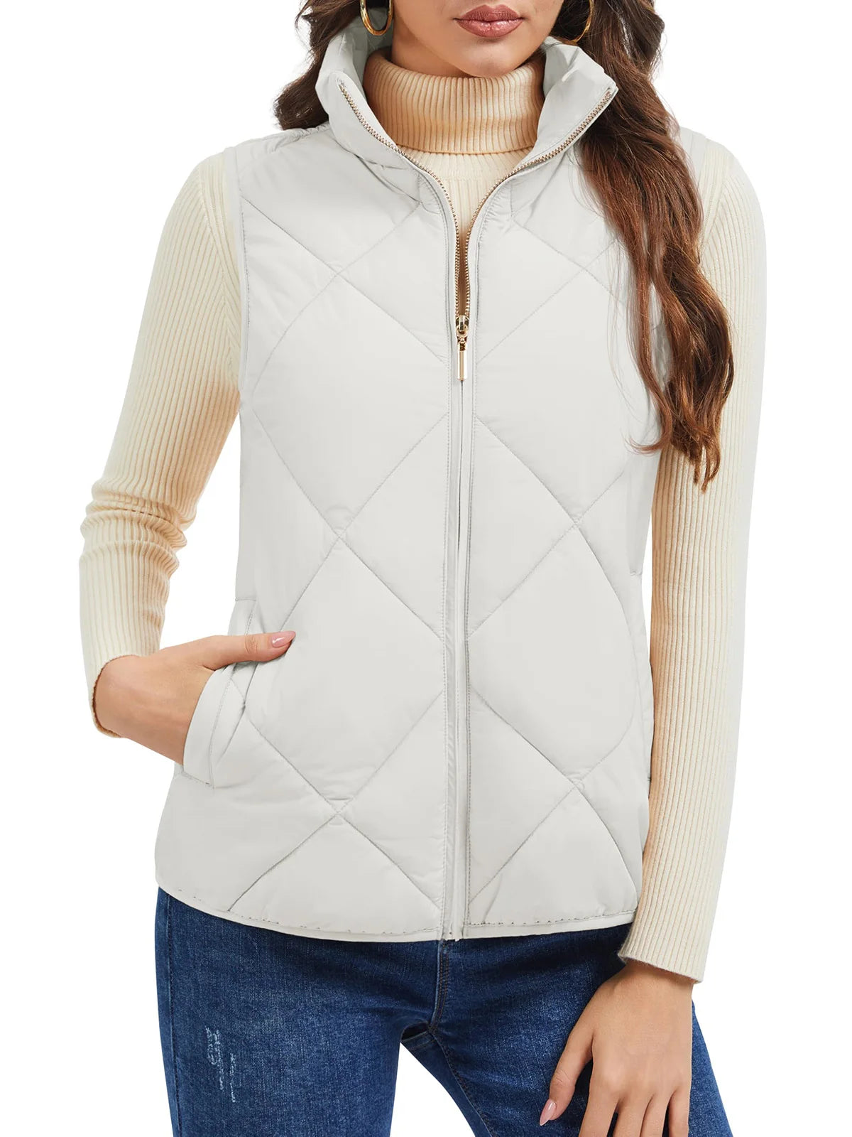 TACVASEN Women's Lightweight Puffer Sleeveless Vest Winter Warm Quilted Jacket Stand Collar Zip Up Vest Jacket with Pockets