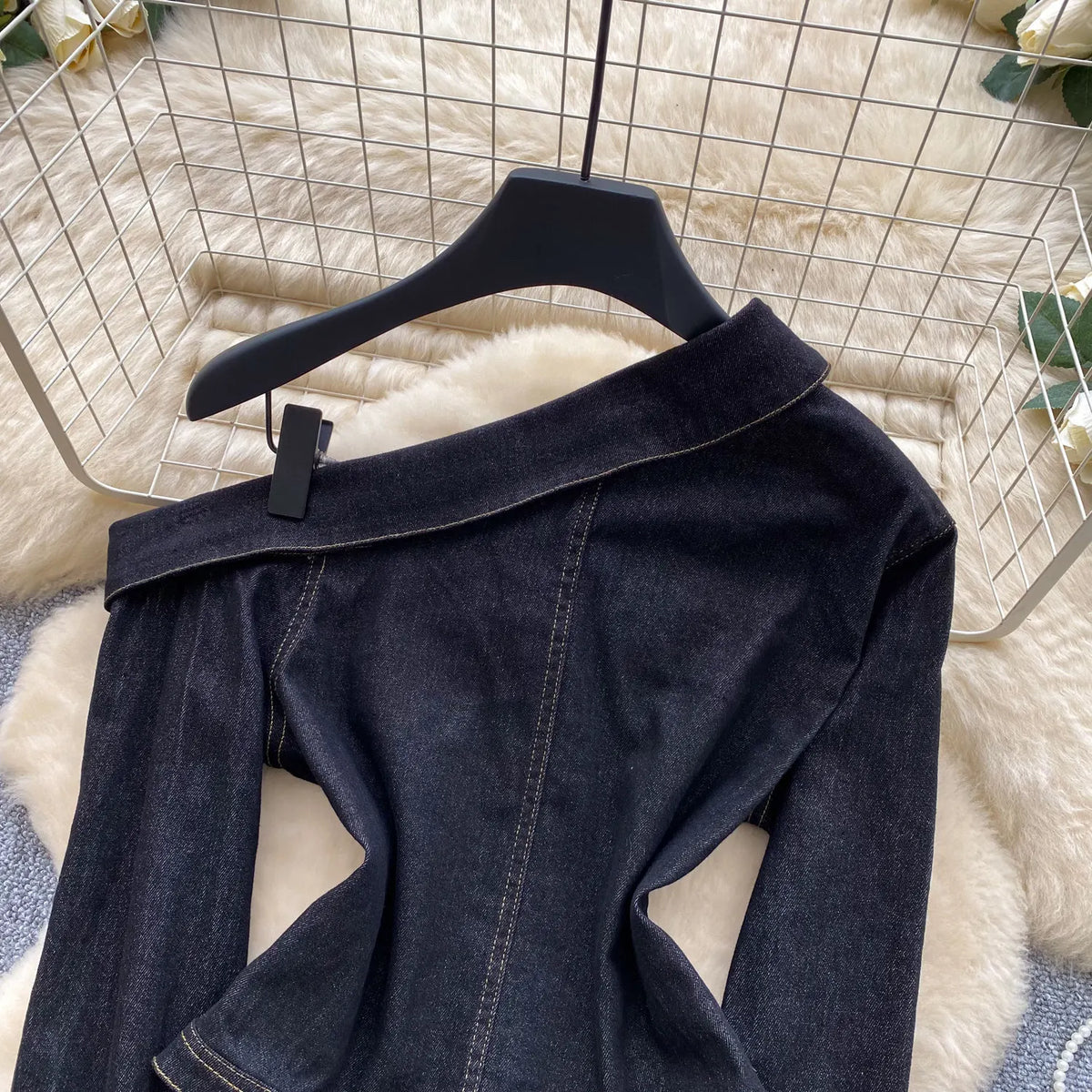 Blouses Women Denim Shirt Vintage Turn Down Collar Full Sleeve Tops Y2k Streetwear Elegant Splice Shirts Slim Fit 2026 Autumn