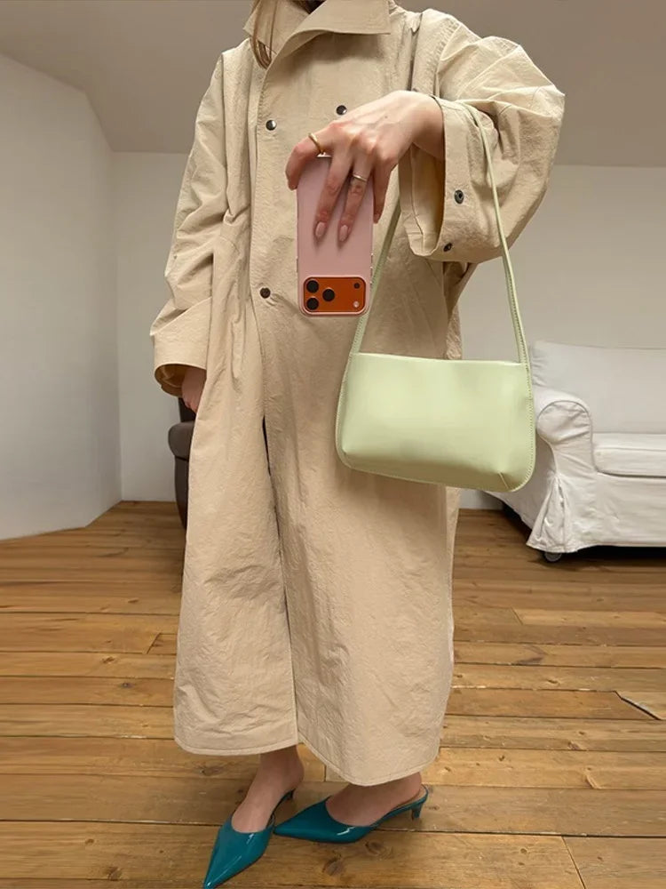 Women Oversized Stand Collar Trench Coat Loose Snap Button Full Sleeve Long Windbreaker 2026 Autumn New Lady Casual Outfits