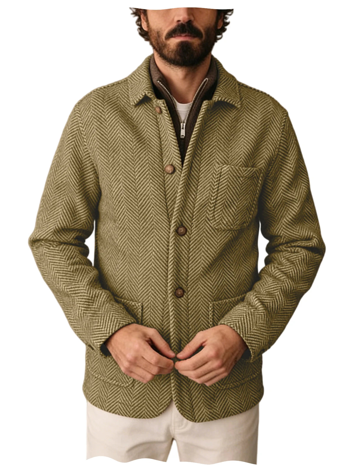 Vintage Men's Herringbone Pattern Blazer Wool Blend Lapel Collar Slim Fit Breathable Jacket Business Casual For DailyWear Office