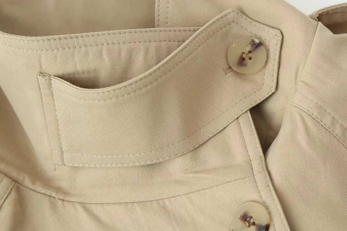 Women Vintage Chic Trench Khaki Coat Women Solid Stand Collar Double Breasted Belt Bow Coat Female Fashion Spring Summer Outwear