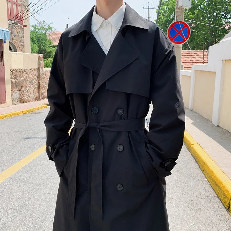 Spring Trench Coat Mens Korean Style Male Streetwear Windbreaker Trenchcoat Men Solid Coats for Men Casual Loose Long Overcoat