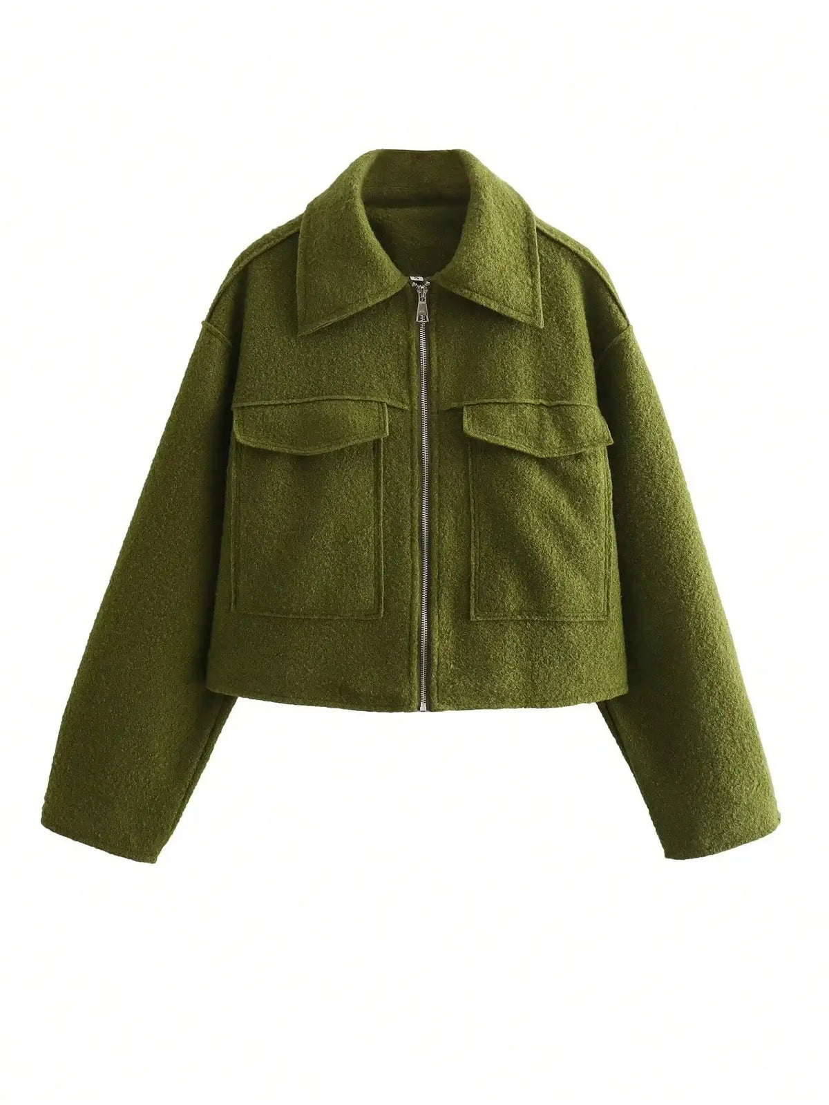 HH Women Elegant Solid Coat Front Pocket Zipper Long Sleeve Jacket Autumn Winter Casual High Street Party Vacation Outerwear