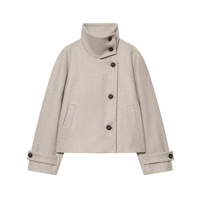 Stand Collar Asymmetric Woman's Coats Jacket for Woman Wool Short Tops Loose Cropped Jackets Autumn Winter Wear Daily Outfits