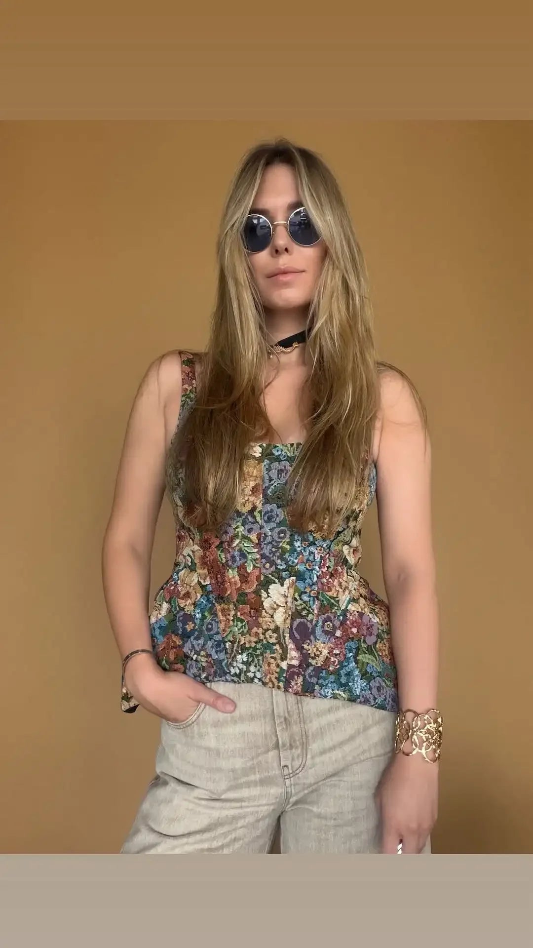Fashion Sleeveless Spaghetti Strap Top Waist-cinching Vintage Floral Jacquard Vest Spring Summer Forest Cottage Date Outfit